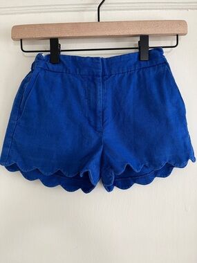 Girls 10 Crewcuts J.Crew Royal / Cobalt Blue Scallop Hem Linen & Cotton Shorts